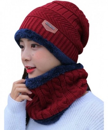 Zoulee Women's and Men's Winter Velvet Thick Knitted Cap With Bib Outdoor Warm Two-piece Suit - Women's Red - CW189K3RHRN