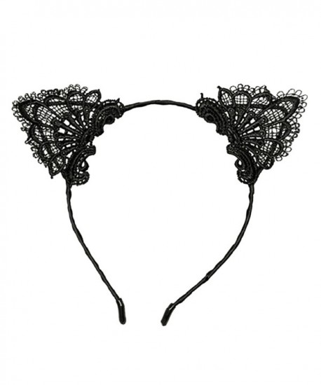Cute Black Cat Ear Headwear Party Lace Hair Head Bands Headband - Black - CZ185Y2TLEZ