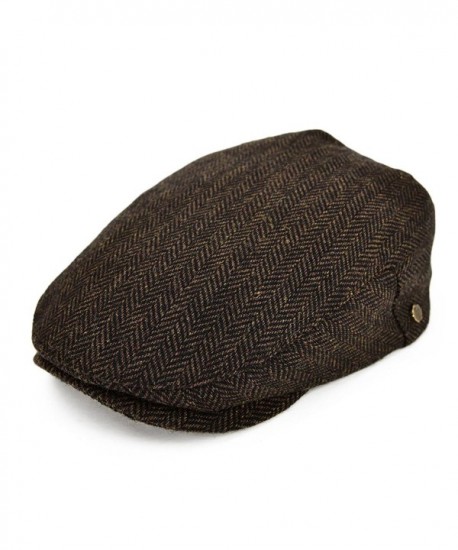 VOBOOM Wool Tweed Flat Cap Herringbone Newsboy caps Cabbie hat - Coffee - C1183KR2LE2