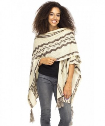 Back From Bali Womens Knit Ruana Blanket Scarf Wrap Shawl Poncho Boho Tribal Print - Cream Taupe - CS182YD4SYL