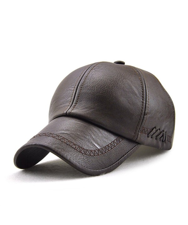 Melii Black Leather Baseball Cap Hat Adjustabel Black - Dark Brown - CG187Q8NE7X