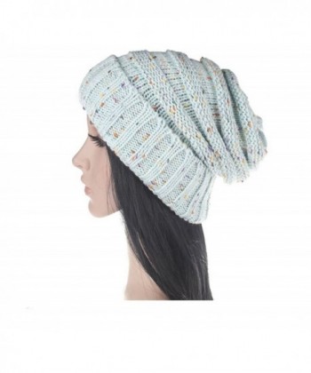 Broadmix Unisex Winter Slouchy Beanie Warm Oversized Confetti Chunky Cable Knit Skull Cap - Light Blue - C2186YN40ED