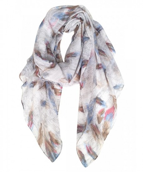 GERINLY Scarf Wrap - Colorful Feathers Print Shawls Womens Soft Scarves - Light Grey - C8185HYSKOI