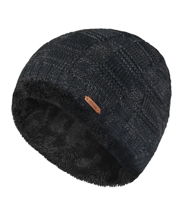 Unique Ribbed Knit Beanie Warm Thick Fleece Lined Hat Mens Winter Skull ...