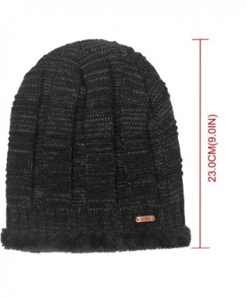 Unique Ribbed Knit Beanie Warm Thick Fleece Lined Hat Mens Winter Skull ...