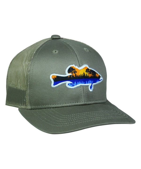 Bass Fish Fishing Lake Scene Meshback Khaki Tan Cap Hat 221-Khaki Tan-One Size Fits Most - CG17Z6UWY33