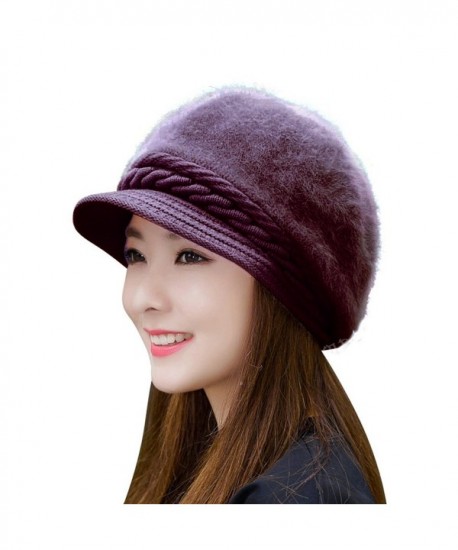 HindaWi Winter Hats For Women Outdoor Warm Knit Snow Ski Crochet Skull Cap With Visor - Purple - C312KTF5X77