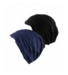 2 Pack Stylish Wrinkled Beanie Cap Slouchy Skull Hat - Black/Navy - CL12N1IBVYS