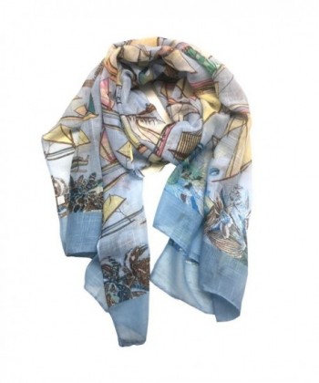 Top Fashionland Premium Soft Sailboat Sheer Scarf - Blue - C812O4OP9XT