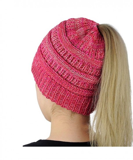 Mimgo Trendy Women Winter Knit Hat Beanie Tail Hat Ponytail Stretch High Bun Knit Hat - Hot Pink - CQ1889GTEG4