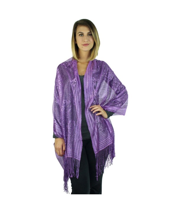 Luxury Divas Floral Filigree Metallic Shawl Wrap - Purple - CK116P2CCB9