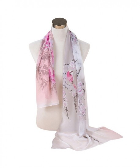 Reversible China Rose Chiffon Voile Lady Shawl Women Scarf for Clothes Decorating - White2 - CD120TW3PN9