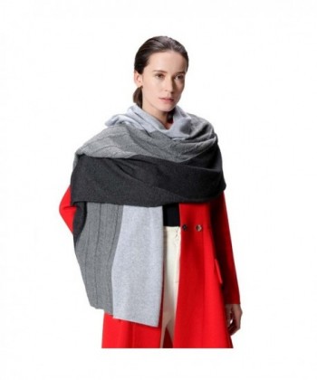 Fincati Women Scarves 100% Goat Cashmere Winter Wrap Pashmina 65''x30'' Contrast Color Twist Knit Shawl - Grey - C0189IQXKMC