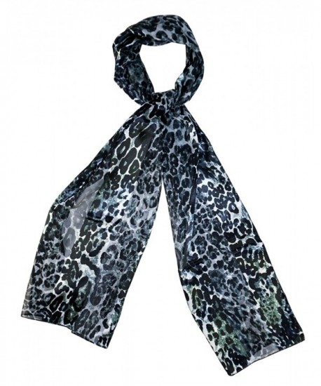 Leopard Print Designer Fashion Scarves 60-Inch x 13-Inch - Silver Black - CT11W7P81EF