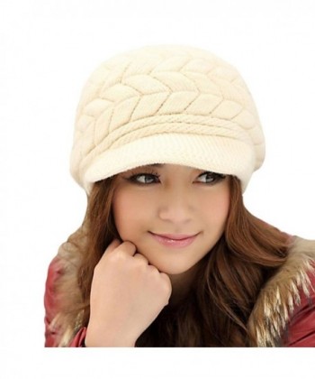 EachWell Women Winter Visor Hat Warm Knit Hat Cap Anti Wind - Beige - CO18699YXGC