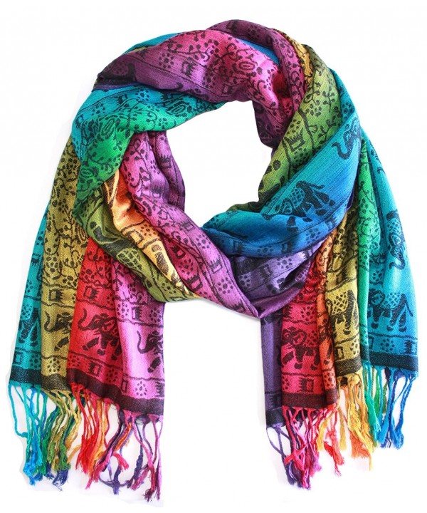 Bijoux De Ja Elephant Rainbow Soft Fringe Fashion Pashmina Pride Shawl Scarf Wrap - Rainbow 1 - CI127ZX7XSN