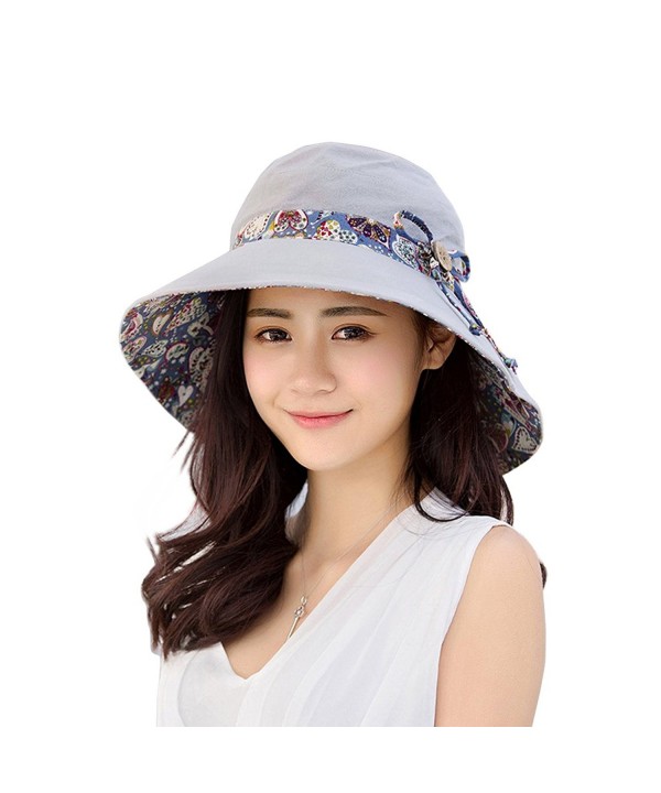 Women Floppy Wide Brim Hats UPF 50+ Beach Sun Hat with Removable Neck Face Cover - Gray - CU18344Q9KK