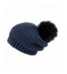Futrzane Women's Winter Slouchy Oversize Beanie Pom Pom Knit Hat - Navy Blue - Mole - CI1887K6LOC