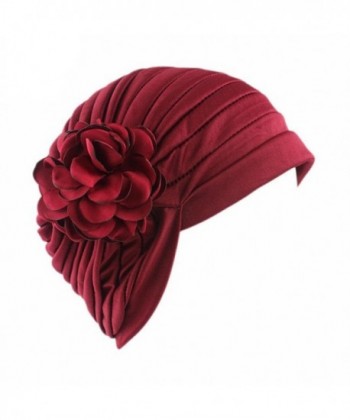 Binmer(TM)Women's Elegant Flower Indian Stretch Turban Hat Chemo Cancer Cap Sleep Cap - Wine Red - CW183GC75RK