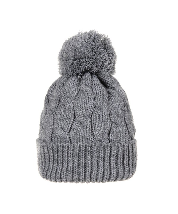 WITHMOONS Knitted Twisted Cable Bobble Pom Beanie Hat Slouchy AC5474 - Grey - CF12N7XOHTW