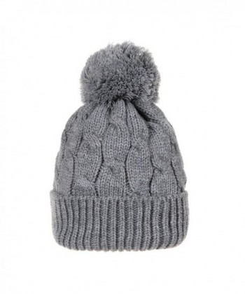 WITHMOONS Knitted Twisted Cable Bobble Pom Beanie Hat Slouchy AC5474 - Grey - CF12N7XOHTW