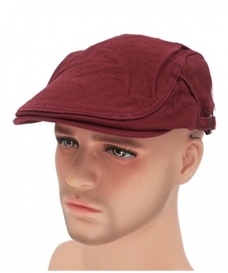 Roffatide Solid Color Canvas Strap Newsboy Cap Driving Cabby Ivy Golf Beret Hat - Purplish Red - CY18337R6Q0