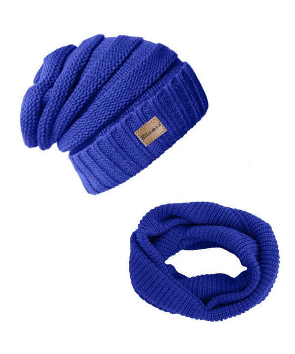 Ellames Knit Beanie Infinity Scarf for Women Men Circle Loop Scarves Hat Set - 2 Pcs-royal Blue - CT186ZTUG8Z