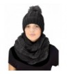 Peach Couture Thick Cable Knit Faux Fur Plush Double Layer Hat Infinity Scarf Set - Black 98 - C418844AZ9X