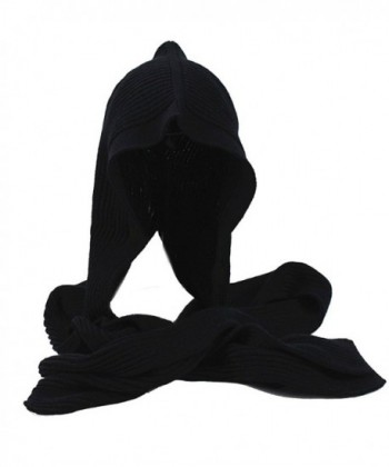 LerBen Warm Knit Hooded Scarf Wrap Cap Women Crochet Hoodie Hat - Black - CE188MSADE2