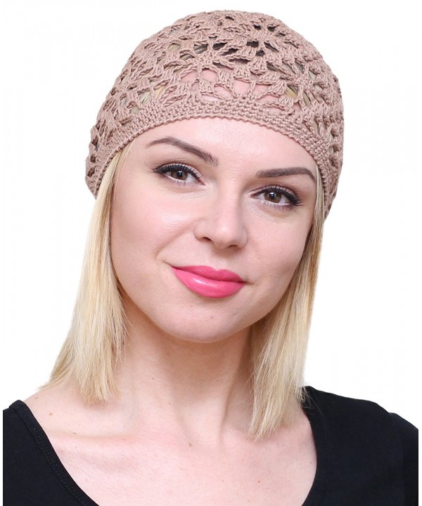 NFB Cotton Hats For Women Ladies Summer Beanie Lace Cloche Hair accessories Cap - Dark Beige - CH17YZYH0QR