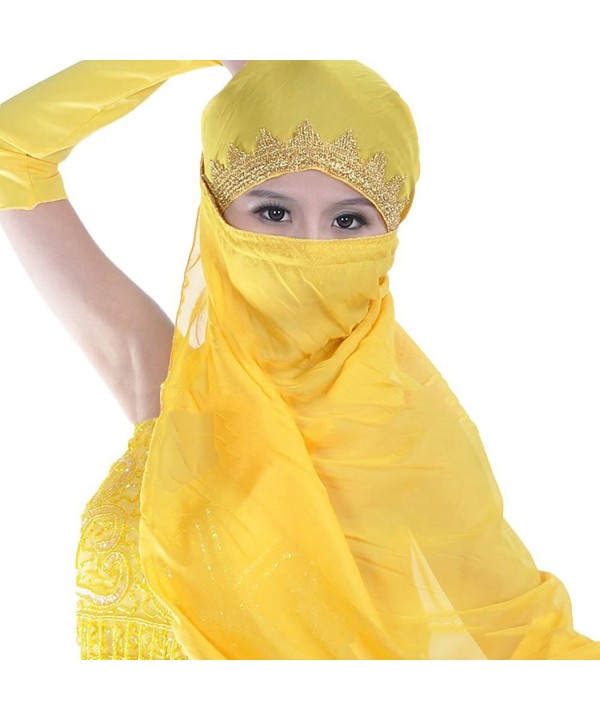 AvaCostume Chiffon Big Veil Shawl Skirt Scarf Gypsy Gold Trim Headscarf - Yellow - CQ11YPYN42P