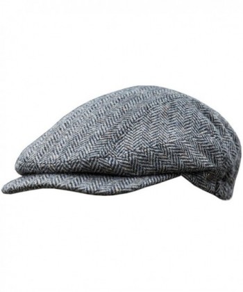 Men's Authentic Irish Wool Flat Cap - Traditional Herringbone Style- Made in Ireland- Gray - CT11HP55CXZ