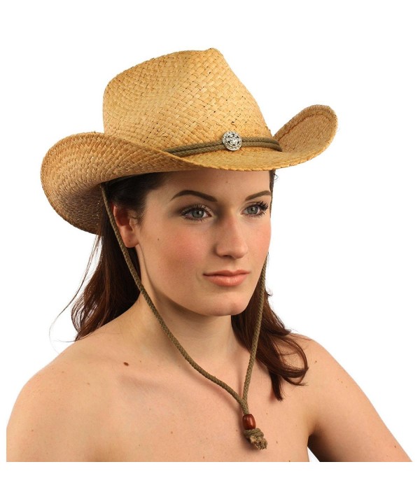 Bling Chin Strap Vented 100% Raffia Straw Shapeable Cowboy Hat - C711UN7MVVN