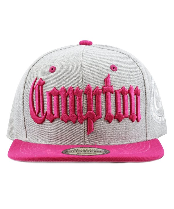 The Hat Depot 1300B New "COMPTON" 3D Embroidered Heather Grey Snapback Hat - Fuchsia - CV12E09C0VZ