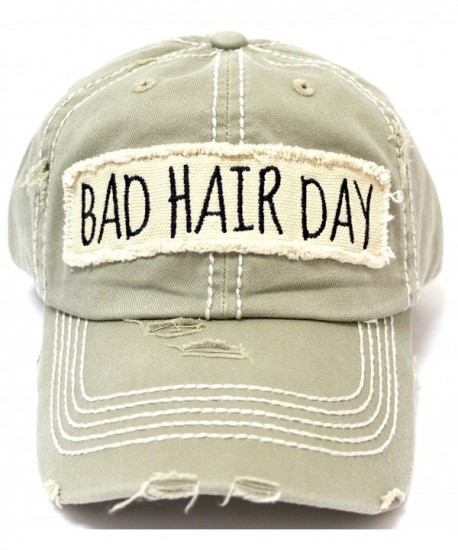 New! Khaki "BAD HAIR DAY" Embroidery Patch Baseball Cap - C618235046R