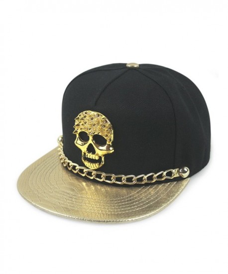 So'each Punk Skull Chain Leopard Print Flatbill Visor Snapback Cap Baseball Hat - Gold - CZ12EKDFEUZ