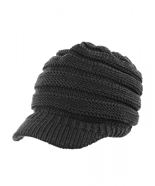 NYFASHION101 Warm & Thick Cable Knitted Brim Visor Beanie Cap - Grey - C711OB5QYH5