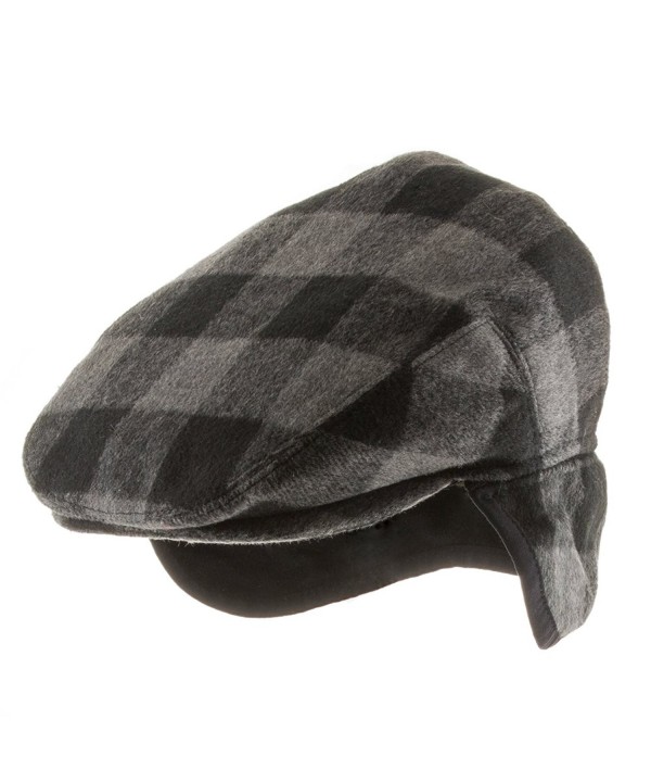 New Jersey Plaid Wool Newsboy Ivy Cap with Fleece Ear Flaps Grey ...