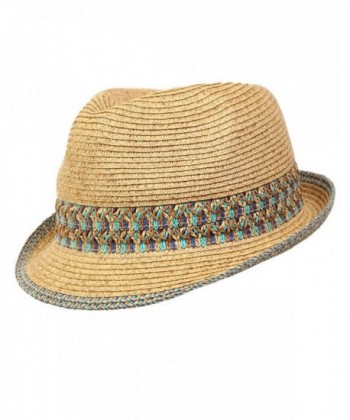 Funky Junque UPF50+ Adjustable Multicolor Woven Pattern Short Brim Fedora Hat - Blue - CF12ENYM6YD