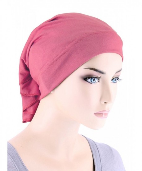 Womens Ruffle Chemo Hat Beanie Scarf- Soft Turban Bandana Head Wrap for Cancer - 09- Rose Pink - C9186AEE3UH