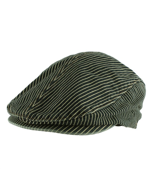 Morehats Cotton Jean Stripe Flat Cap Cabbie Hat Gatsby Hunting Newsboy Hunting Beret - Green Blue - CS11MG6LOZD