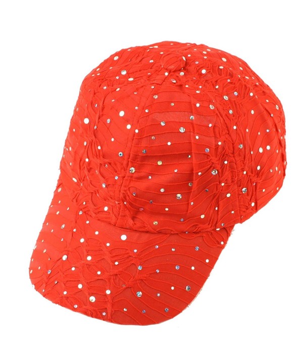 Ladies Sparkle Shiny Flashy Dance Party Baseball Hat Ball Cap Adjustable - Red - CF110YC7UOP