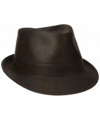 Henschel Men's Faux Ultra-Suede Leather Fedora with Satin Lining - Distressed Brown - C311CUVVSI7