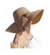 DRESHOW Womens Big Bowknot Straw Hat Floppy Foldable Roll up Beach Cap Sun Hat UPF 50+ - Khaki - C717Z6X3WSI