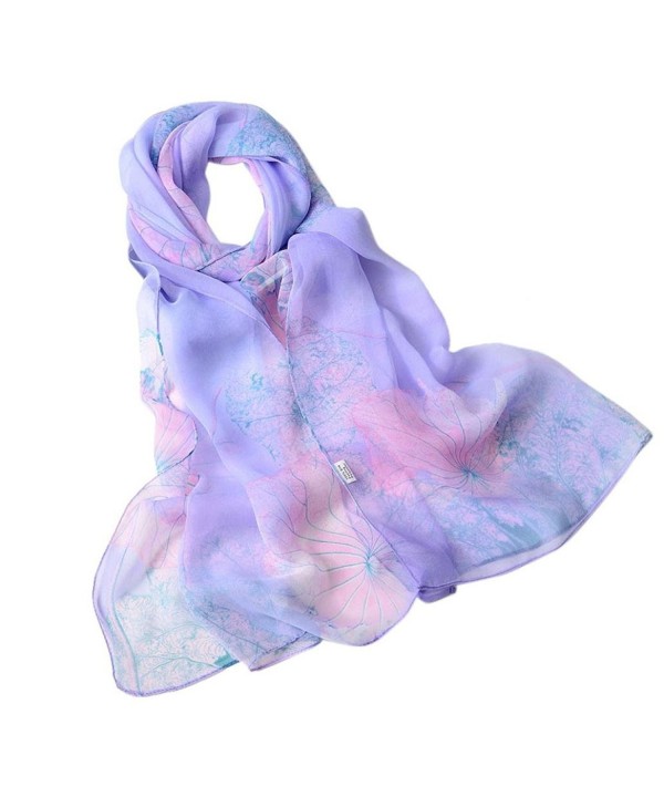 TONSEE Women Lady Chiffon Print Soft Wrap scarf Shawl - Purple - C412LMQPEMB