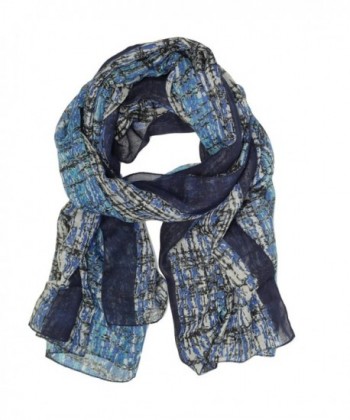 Bucasi Modern Print Black and Blue Scarf in Wavy Grid - Black Blue and White - C711ZQSKOYZ