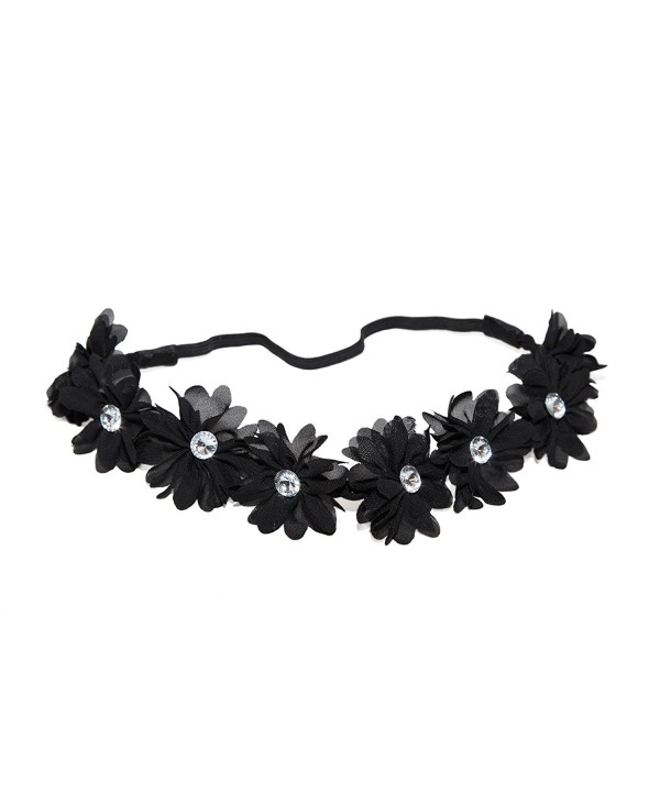 Lux Accessories Coachella Fabric Flower Rhinestone Stretch Headband Chiffon Floral Head Band - Black - CP11N0PJZTB