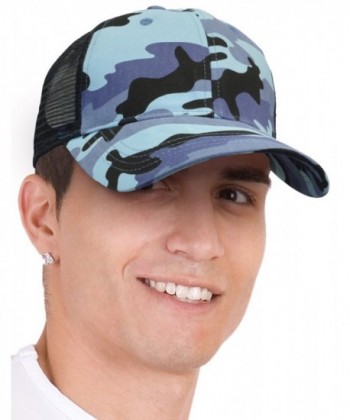 KC Caps Unisex Retro Trucker Hat Fashion Snow Camouflage Adjustable Mesh Cap - Blue Camo/Black Mesh - CZ11ULMSUDN