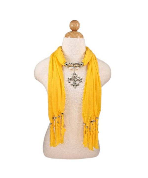 Elegant Charm Pendant Jewelry Necklace Scarf w/Fleur de lis Medallion-11 Colors - Yellow - CZ11DSYHVVX