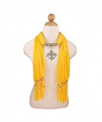 Elegant Charm Pendant Jewelry Necklace Scarf w/Fleur de lis Medallion-11 Colors - Yellow - CZ11DSYHVVX